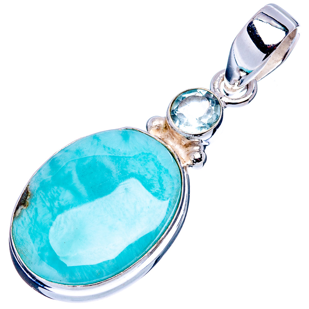 Rare Larimar, Blue Topaz Pendant 1 5/8" (.925 Sterling Silver)