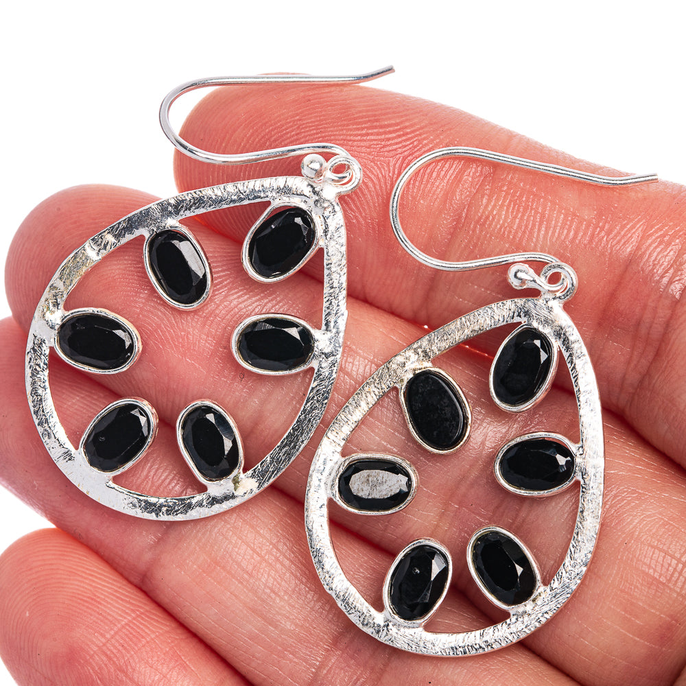 Black Onyx Earrings 1 3/4" (925 Sterling Silver) E1012