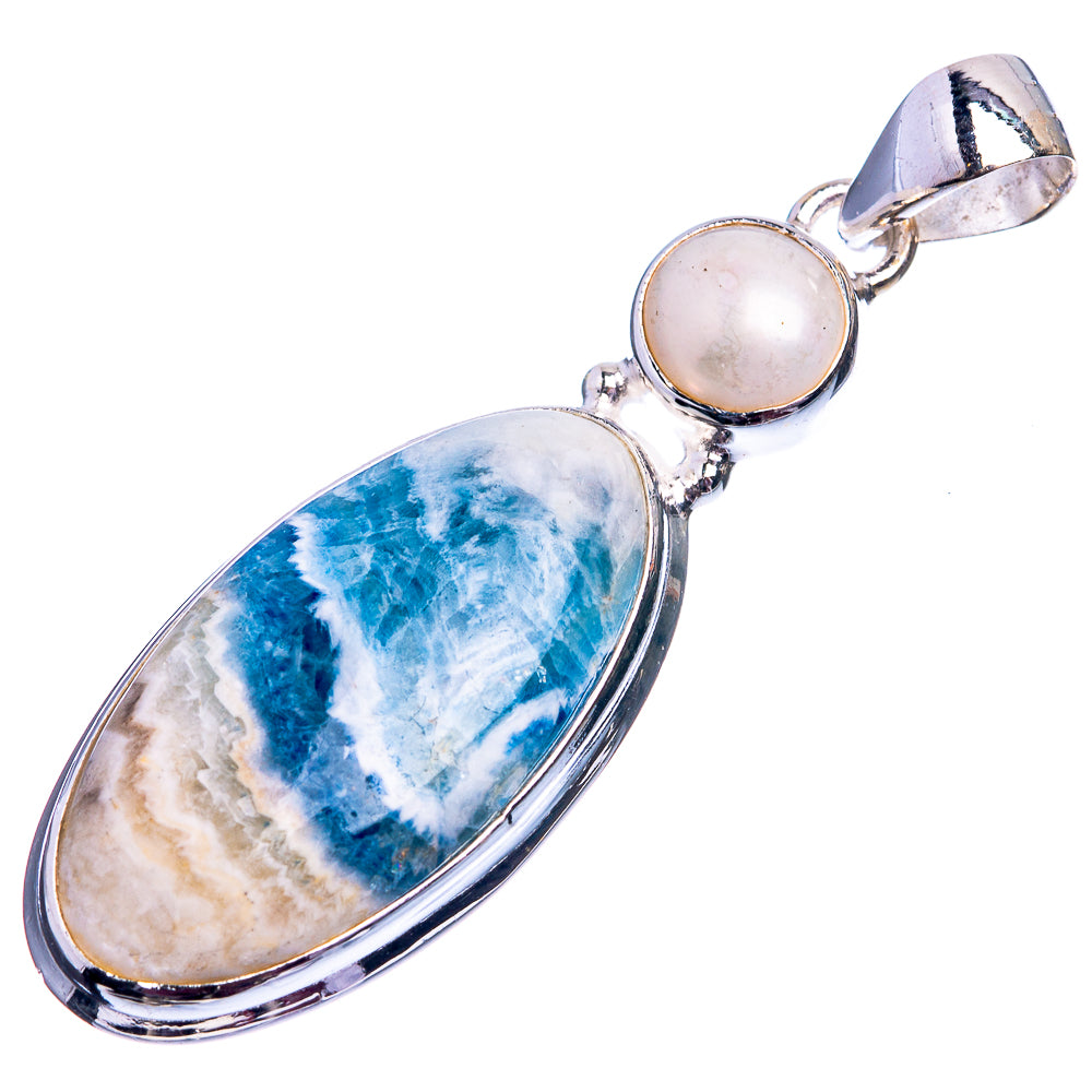 Blue Scheelite, Cultured Pearl Pendant 2" (925 Sterling Silver) P38963