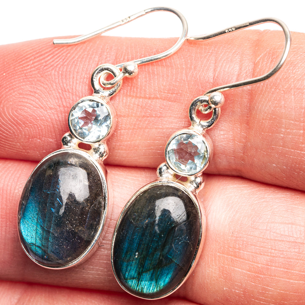 Labradorite, Blue Topaz Earrings 1 1/2" (925 Sterling Silver) E432609