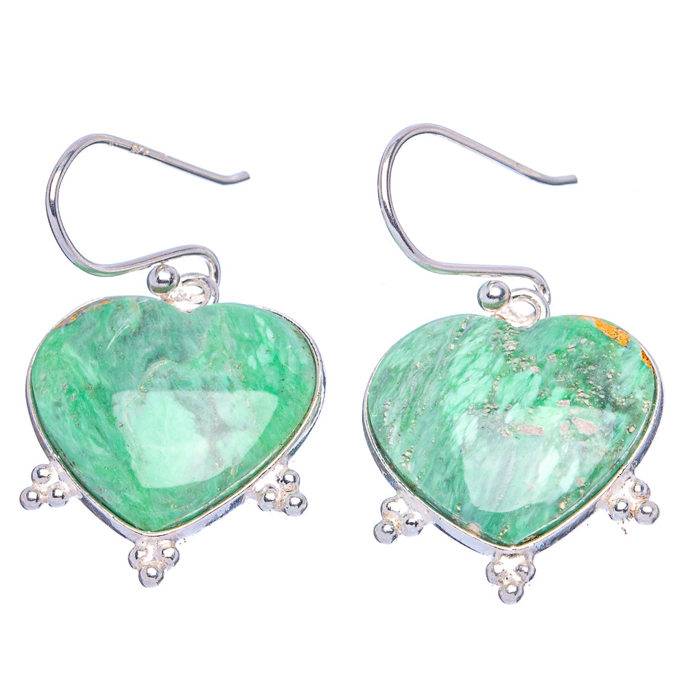 Variscite Heart 925 Sterling Silver Earrings 1 1/4" (925 Sterling Silver) E1988