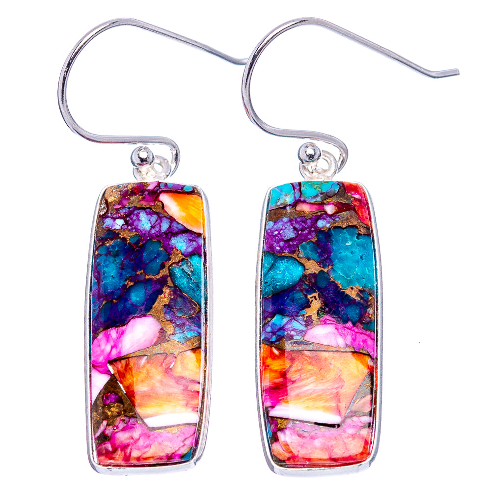 Pink Dahlia Mohave Turquoise Earrings 1 5/8" (.925 Sterling Silver)