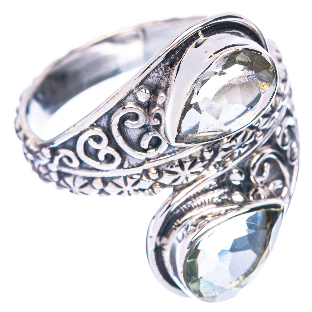 Faceted Green Amethyst Ring Size 9.25 (925 Sterling Silver) R3098