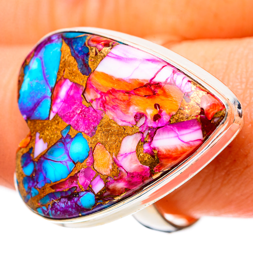Large Kingman Pink Dahlia Turquoise 925 Sterling Silver Ring Size 10 (925 Sterling Silver) RING139715