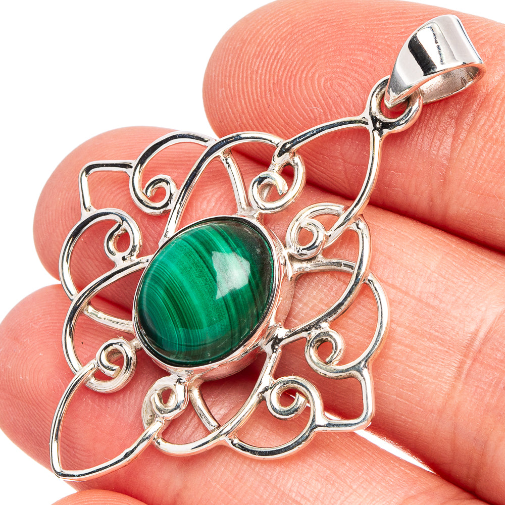 Malachite 925 Sterling Silver Premium Pendants 1 3/4" (925 Sterling Silver) P43718