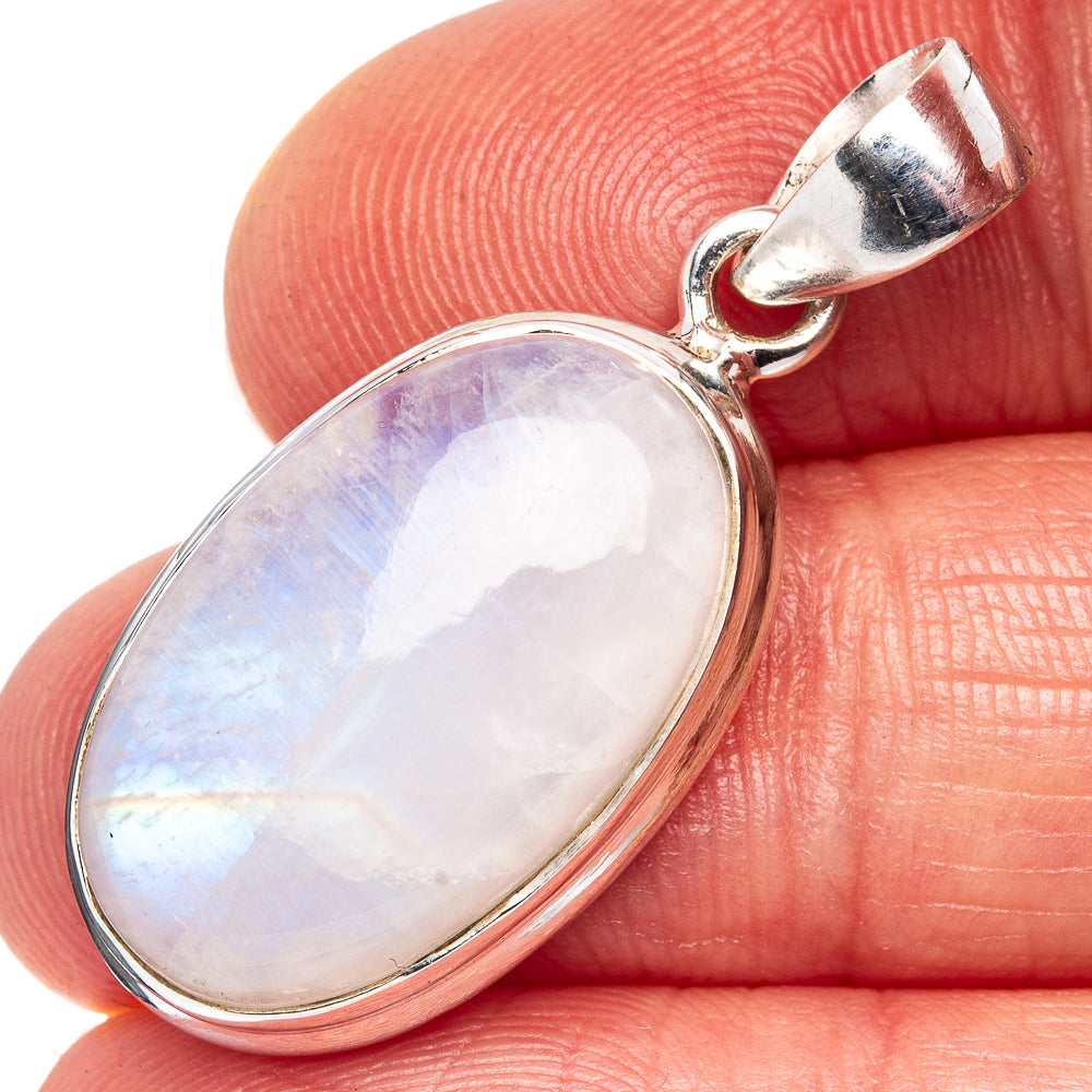 Rainbow Moonstone Pendant 1 3/8" (.925 Sterling Silver)