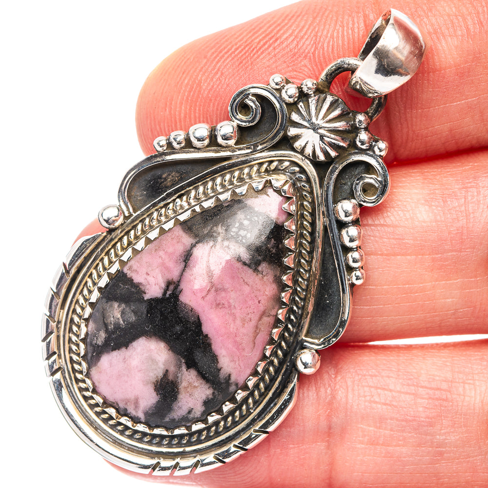 Premium Rhodonite Pendant 1 7/8" (.925 Sterling Silver)