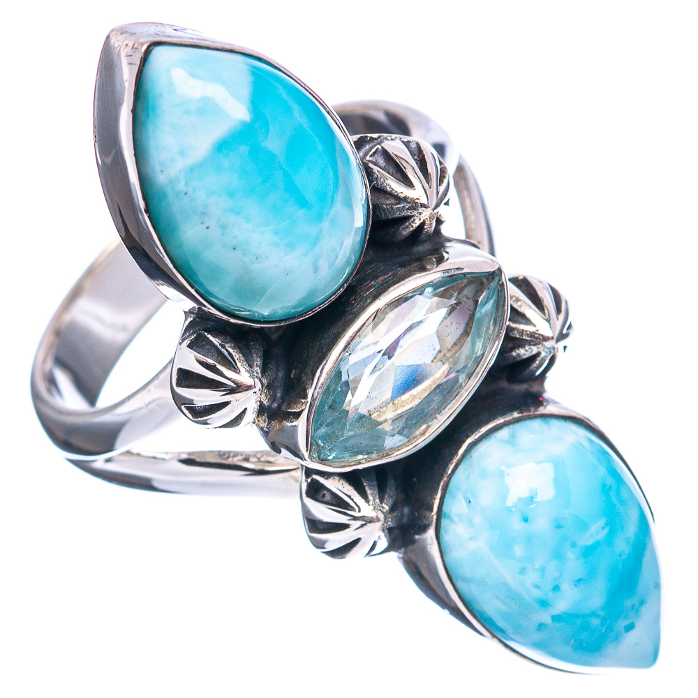 Premium Larimar, Blue Topaz Ring Size 6.25 (.925 Sterling Silver)