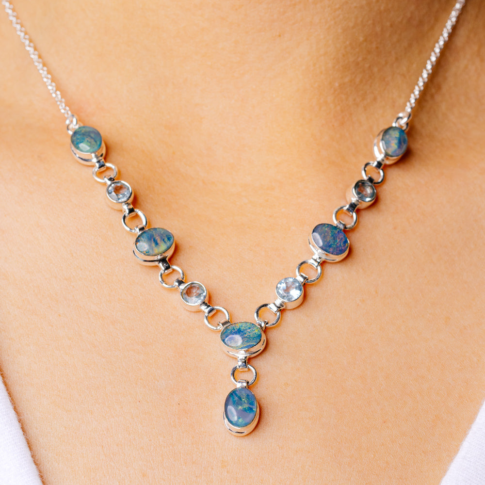 Rare Triplet Opal Necklace 17 To 18 5/8" (925 Sterling Silver) N90119