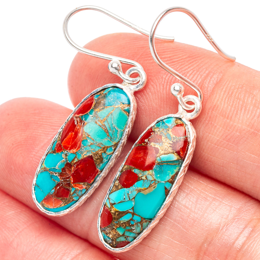 Coral Turquoise Matrix Earrings 1 1/2" (925 Sterling Silver) E2469