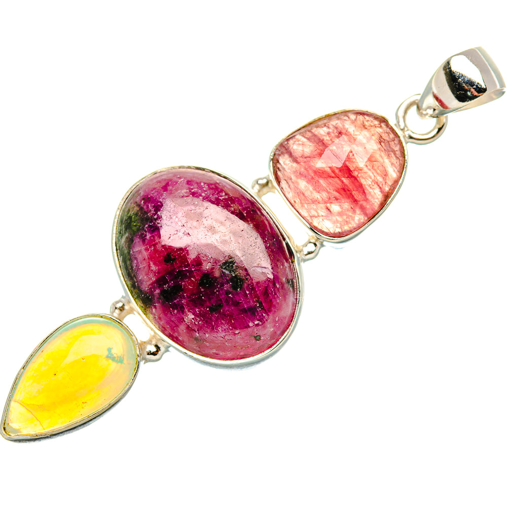 Ruby Zoisite, Pink Agate, Ethiopian Opal Pendant 2 1/4" (925 Sterling Silver) PD37987