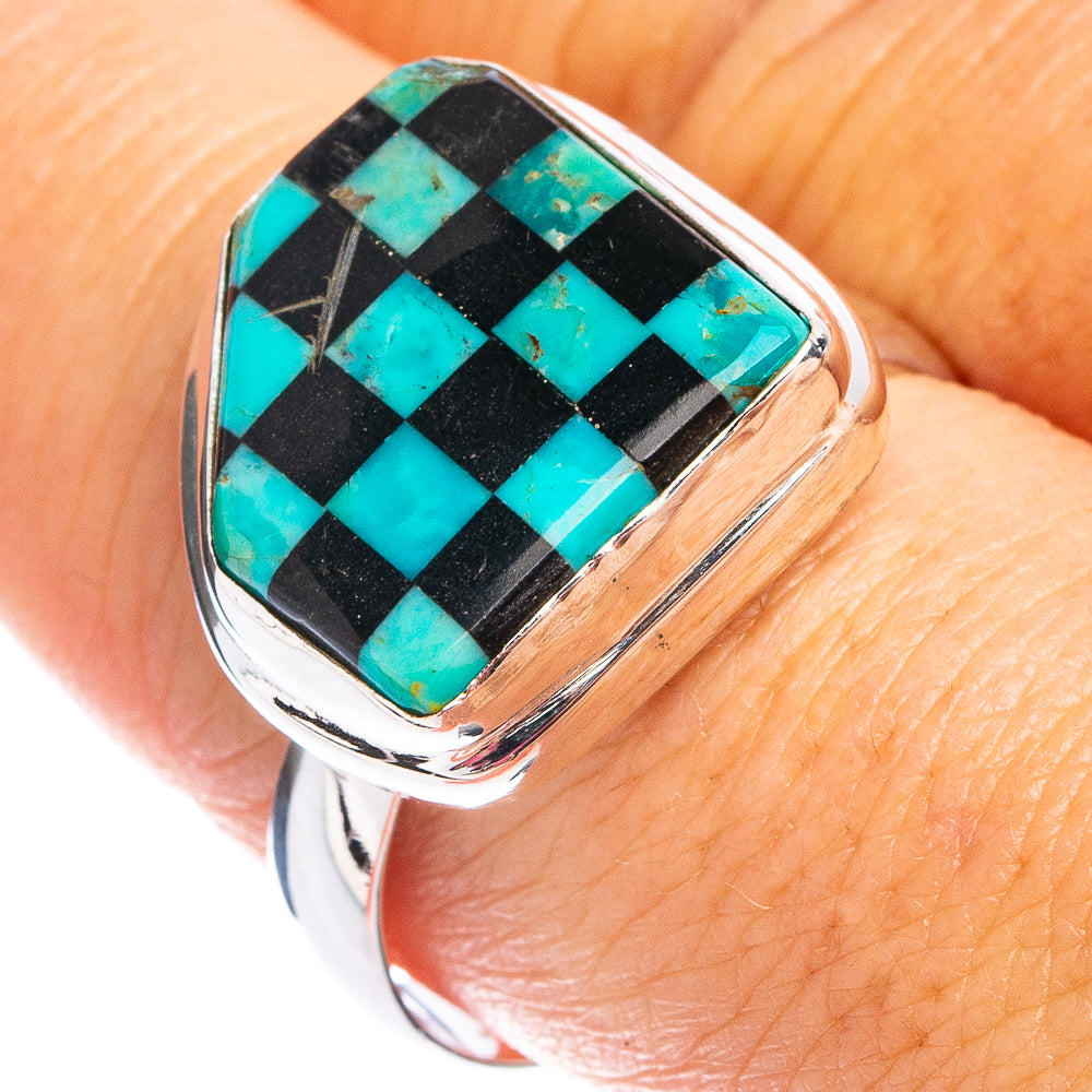 Rare Kingman Turquoise Black Onyx Ring Size 9.25 (.925 Sterling Silver)