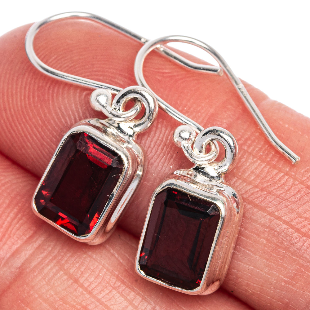 Garnet Earrings 1 1/8" (925 Sterling Silver) E1063