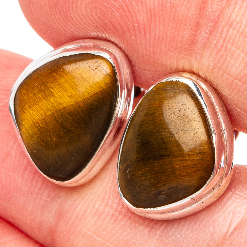 Tiger Eye Earrings 1/2" (.925 Sterling Silver)