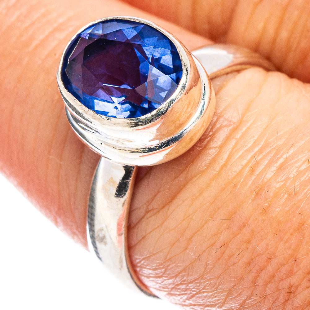 Faceted Blue Fluorite Ring Size 7.75 (.925 Sterling Silver)