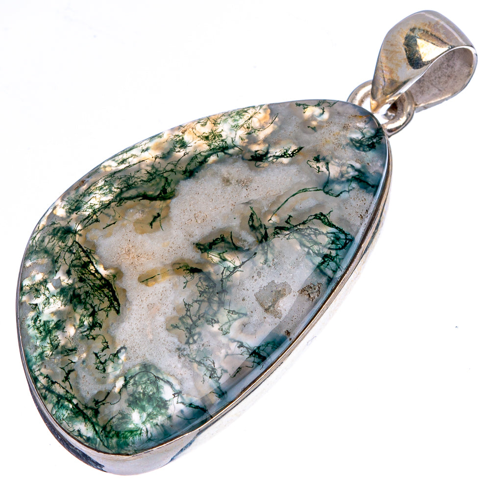 Green Moss Agate Pendant 1 3/4" (925 Sterling Silver) P43508