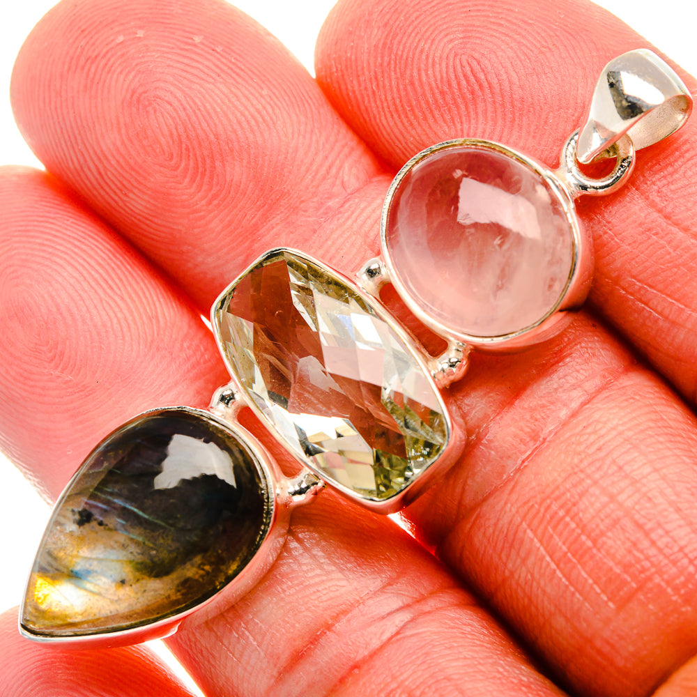 Labradorite, Green Amethyst, Rose Quartz Pendant 2 1/4" (925 Sterling Silver) PD37930