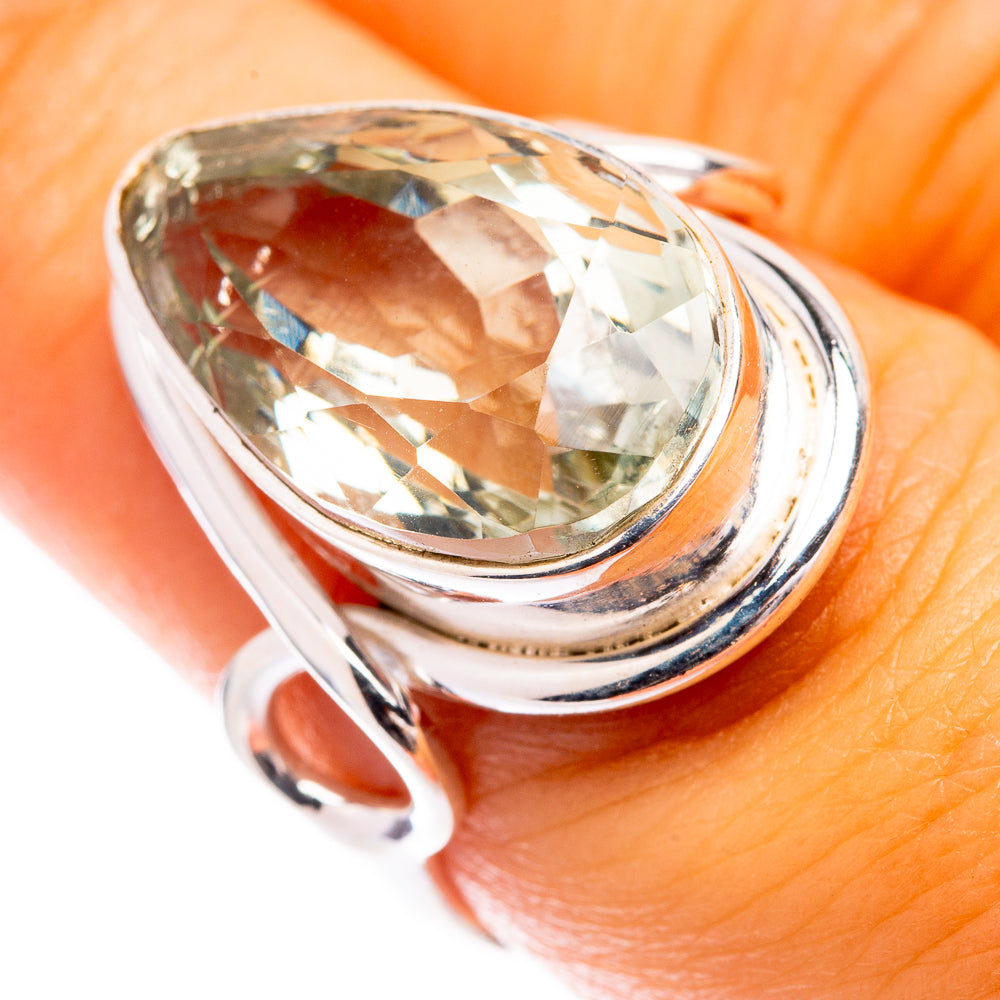 Faceted Green Amethyst Ring Size 7.5 (925 Sterling Silver) R141345