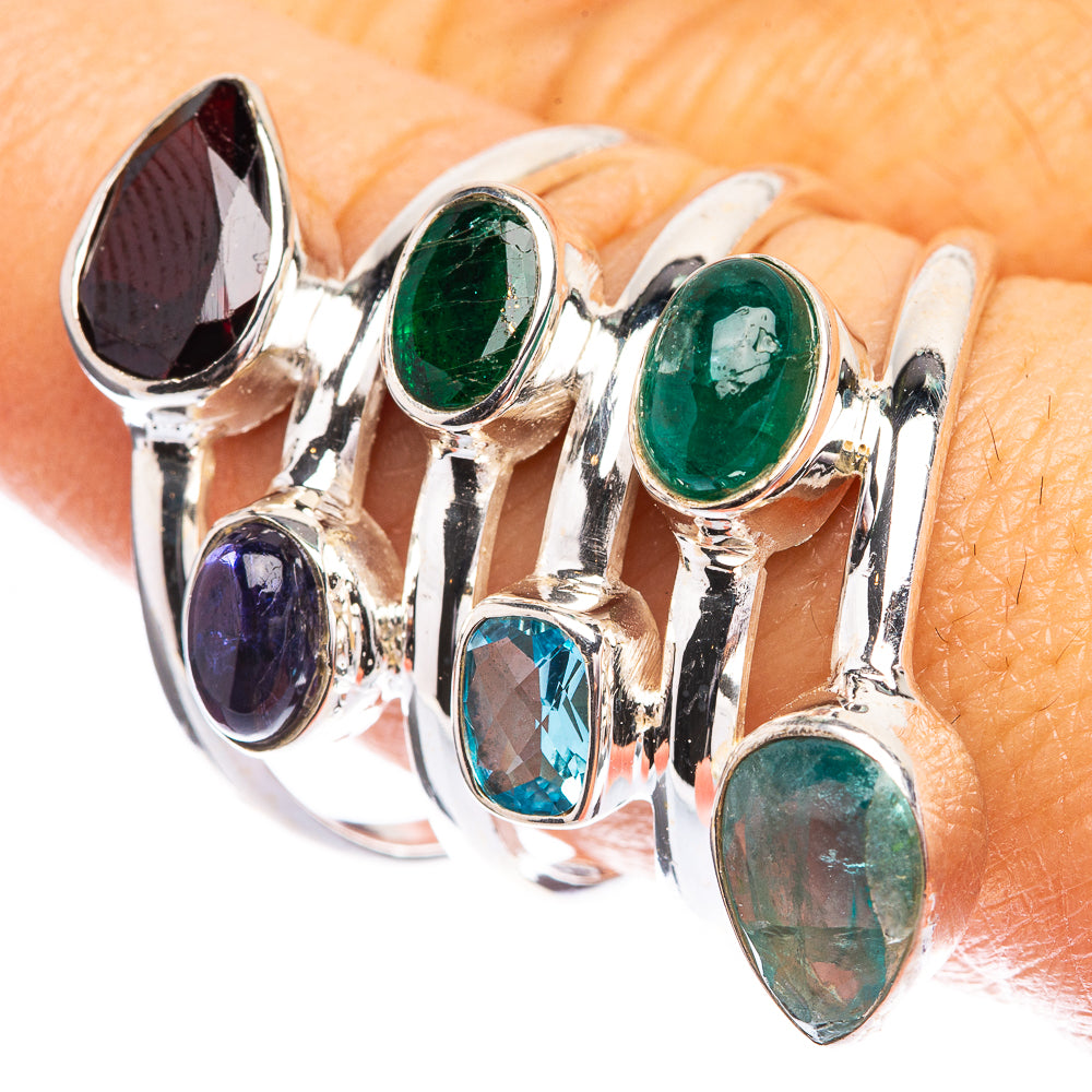Blue Fluorite, Zambian Emerald, Blue Topaz, Tanzanite, Garnet Ring Size 9.5 (925 Sterling Silver) R142703