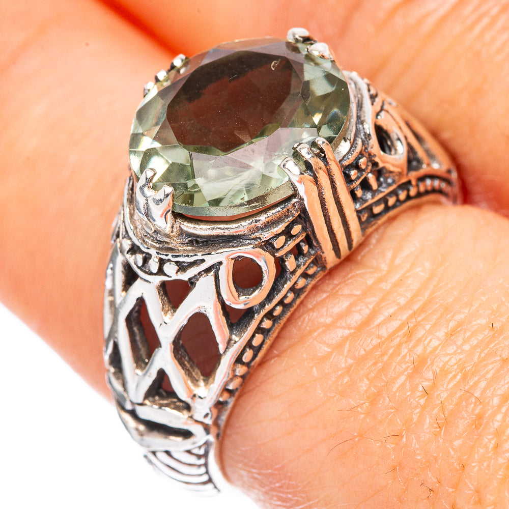 Faceted Green Amethyst Ring Size 7 (925 Sterling Silver) R3299