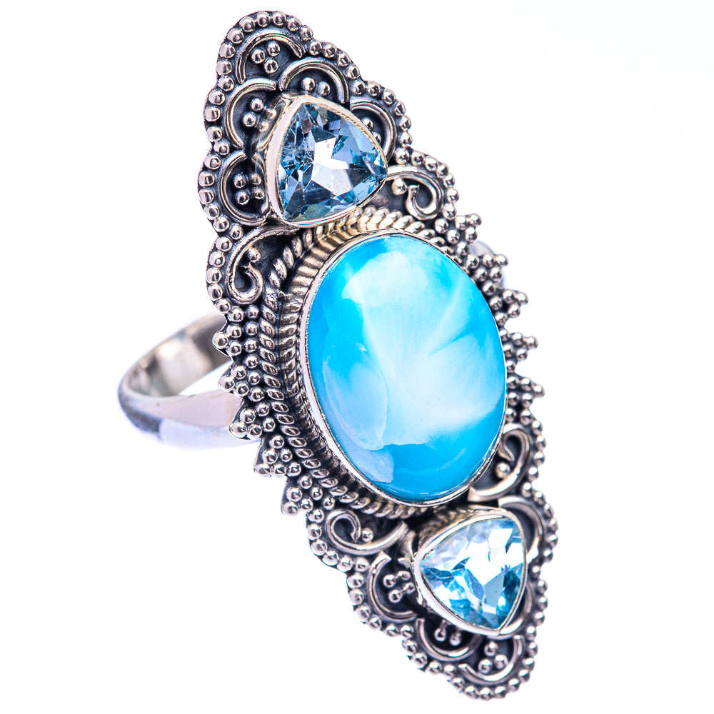 Large Larimar, Blue Topaz Ring Size 9.75 (925 Sterling Silver) R141023
