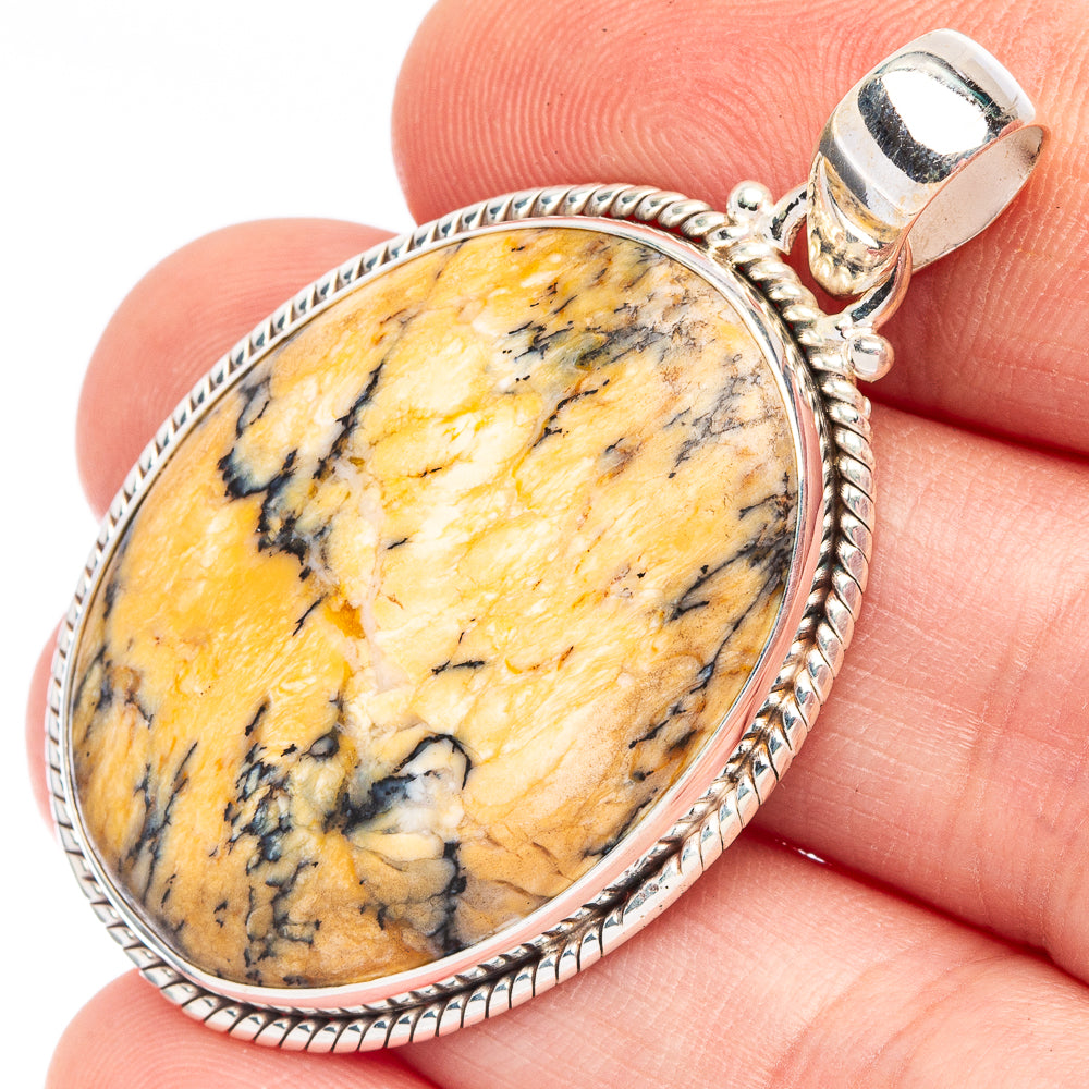 Yellow Dendrite Opal 925 Sterling Silver Pendant 1 3/4" (925 Sterling Silver) P43599