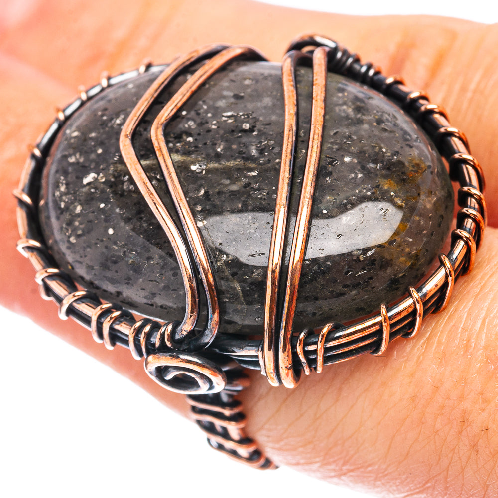 Black Sunstone Wire Wrap Ring Size 6.5 (Oxidized Copper)