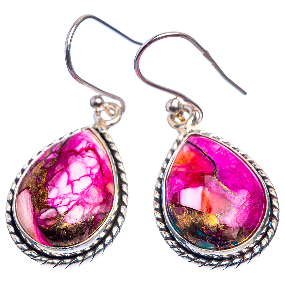 Kingman Pink Dahlia Turquoise Earrings 1 3/8" (925 Sterling Silver) E432404