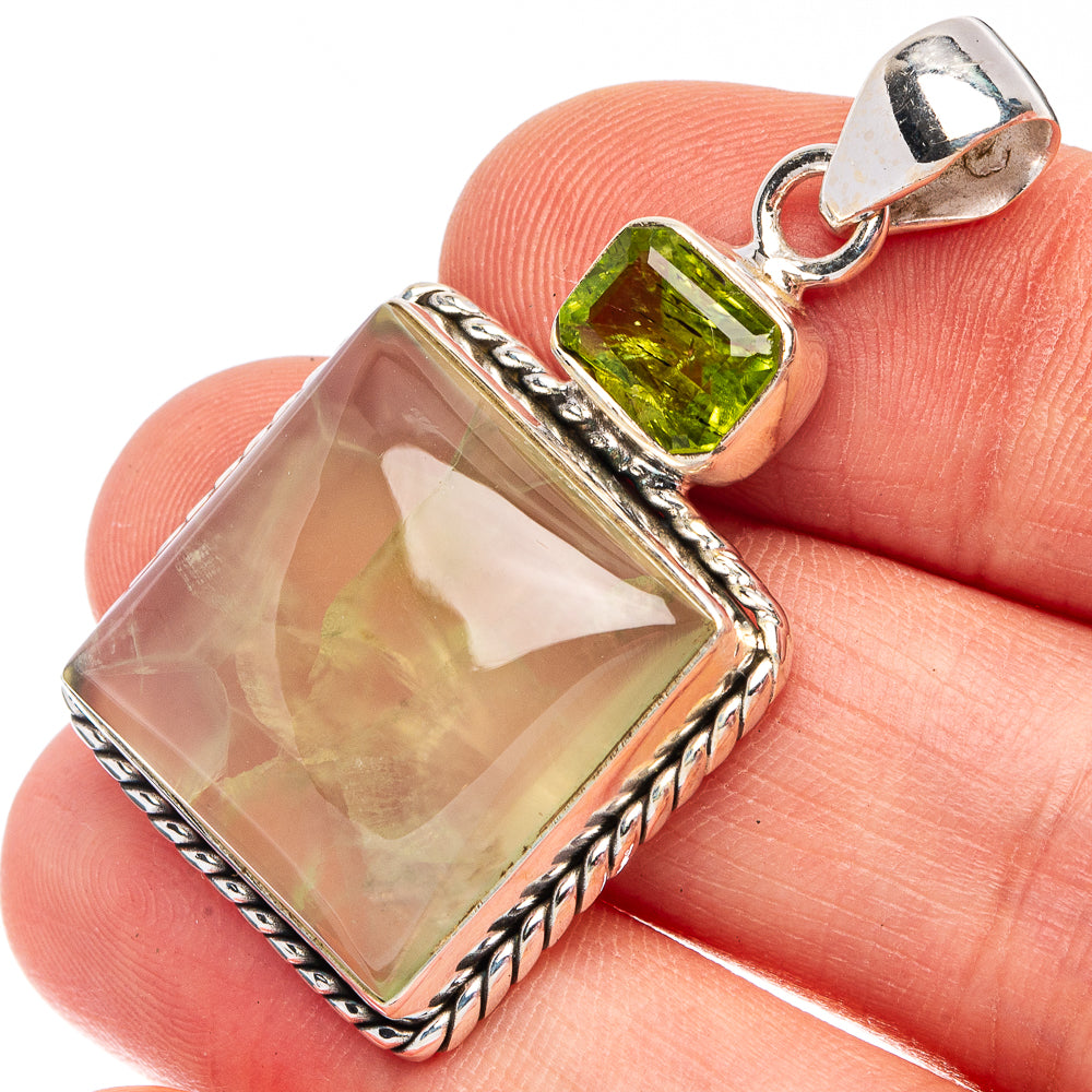 Prehnite, Peridot 925 Sterling Silver Pendant 1 5/8" (925 Sterling Silver) P43636