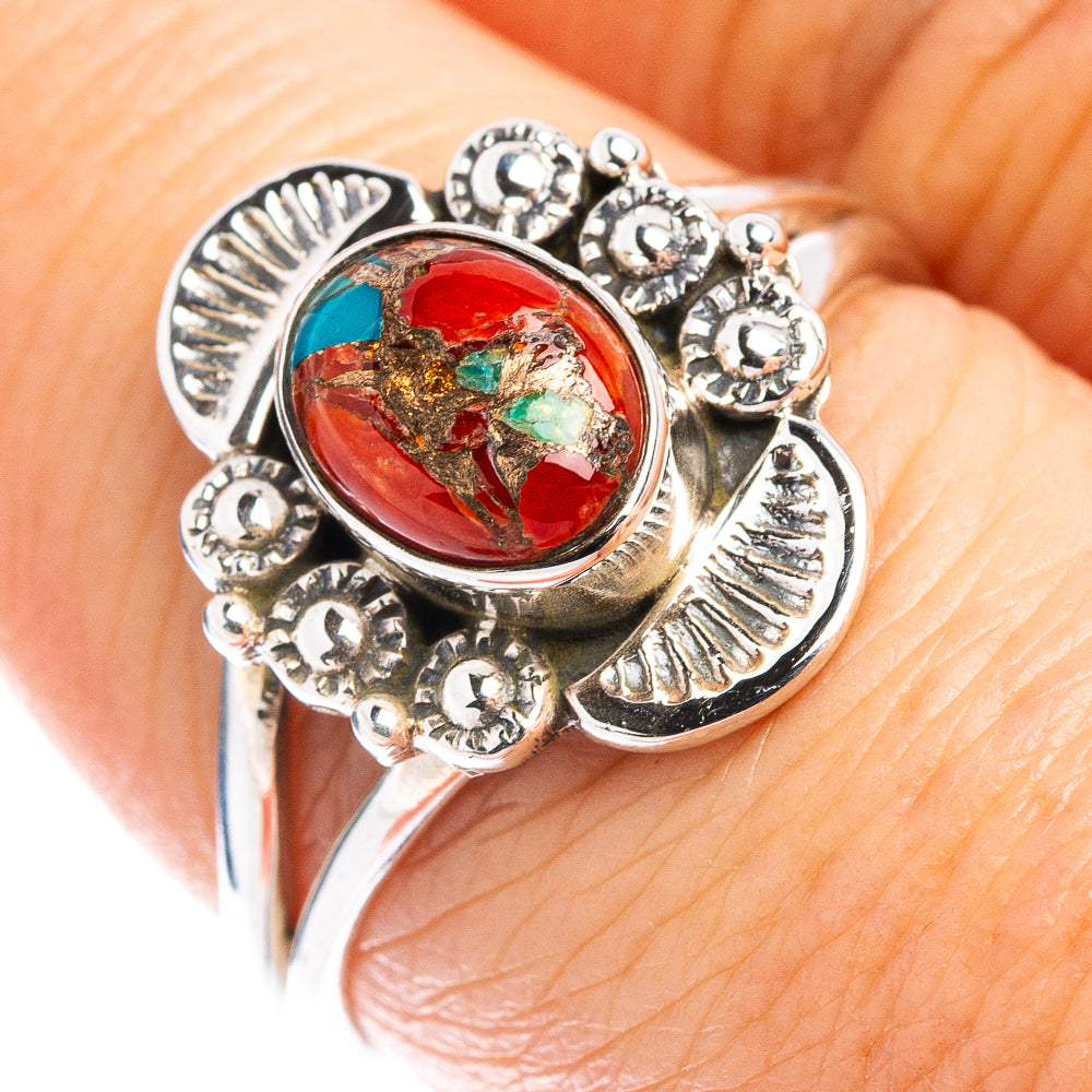 Coral Matrix Native Style Ring Size 7.5 (.925 Sterling Silver)