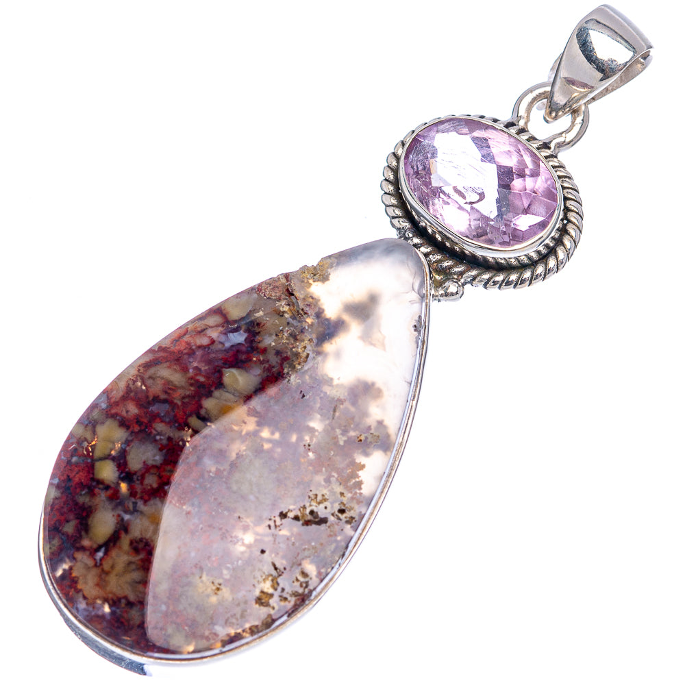 Premium Indonesian Plume Agate, Amethyst Pendant 2 3/8" (.925 Sterling Silver)