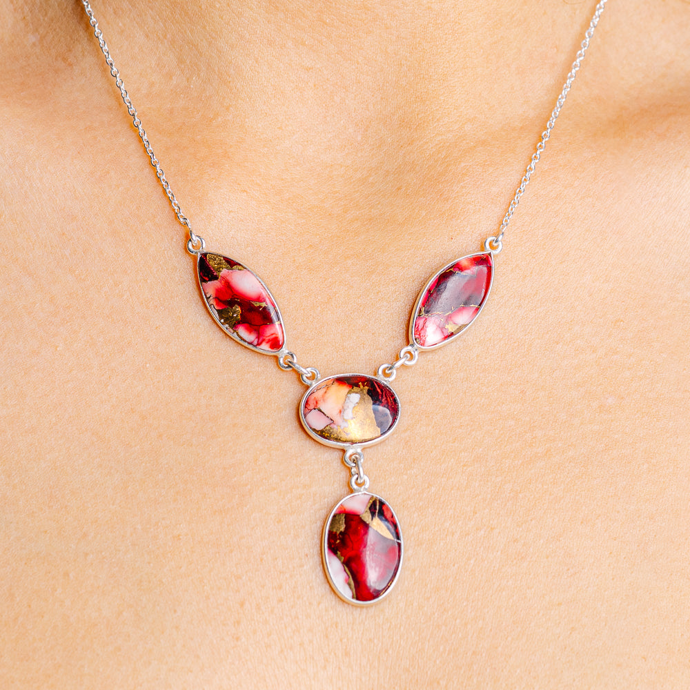 Red Dahlia Mohave Turquoise Necklace 17 to 19" (.925 Sterling Silver)