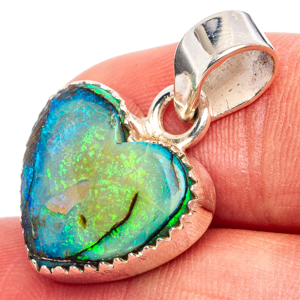 Rare Sterling Opal Heart Pendant 1 1/8" (.925 Sterling Silver)