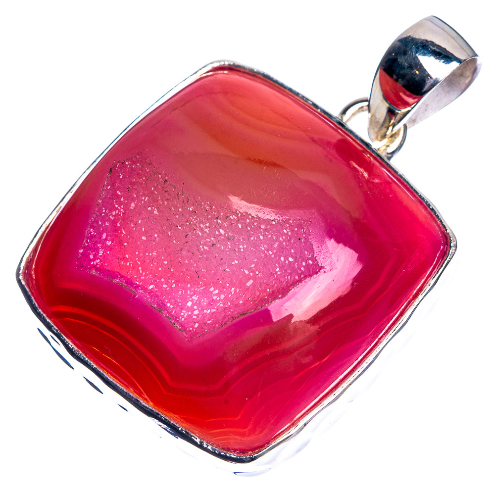Pink Druzy 925 Sterling Silver Pendant 1 1/2"