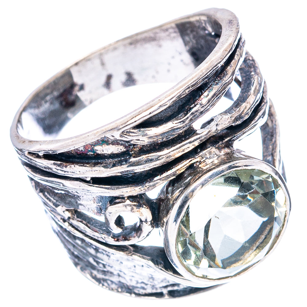 (Classic Series) Green Amethyst Ring Size 7.25 (.925 Sterling Silver)