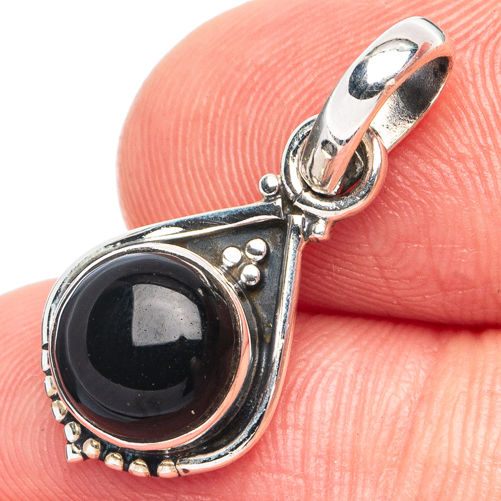 Dainty Black Onyx Pendant 1" (925 Sterling Silver) P45333