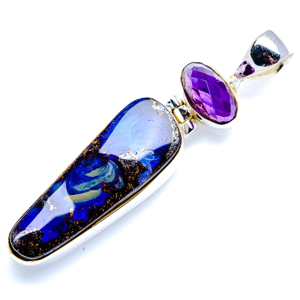 Boulder Opal, Amethyst Pendant 2" (925 Sterling Silver) PD38193