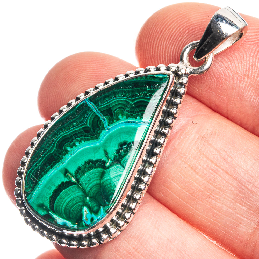 Malachite 925 Sterling Silver Pendant 1 5/8"
