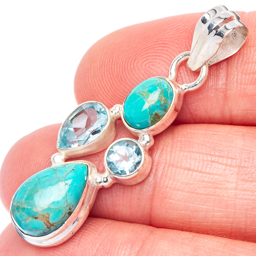Rare Kingman Turquoise, Blue Topaz Pendant 1 5/8" (925 Sterling Silver) P41155
