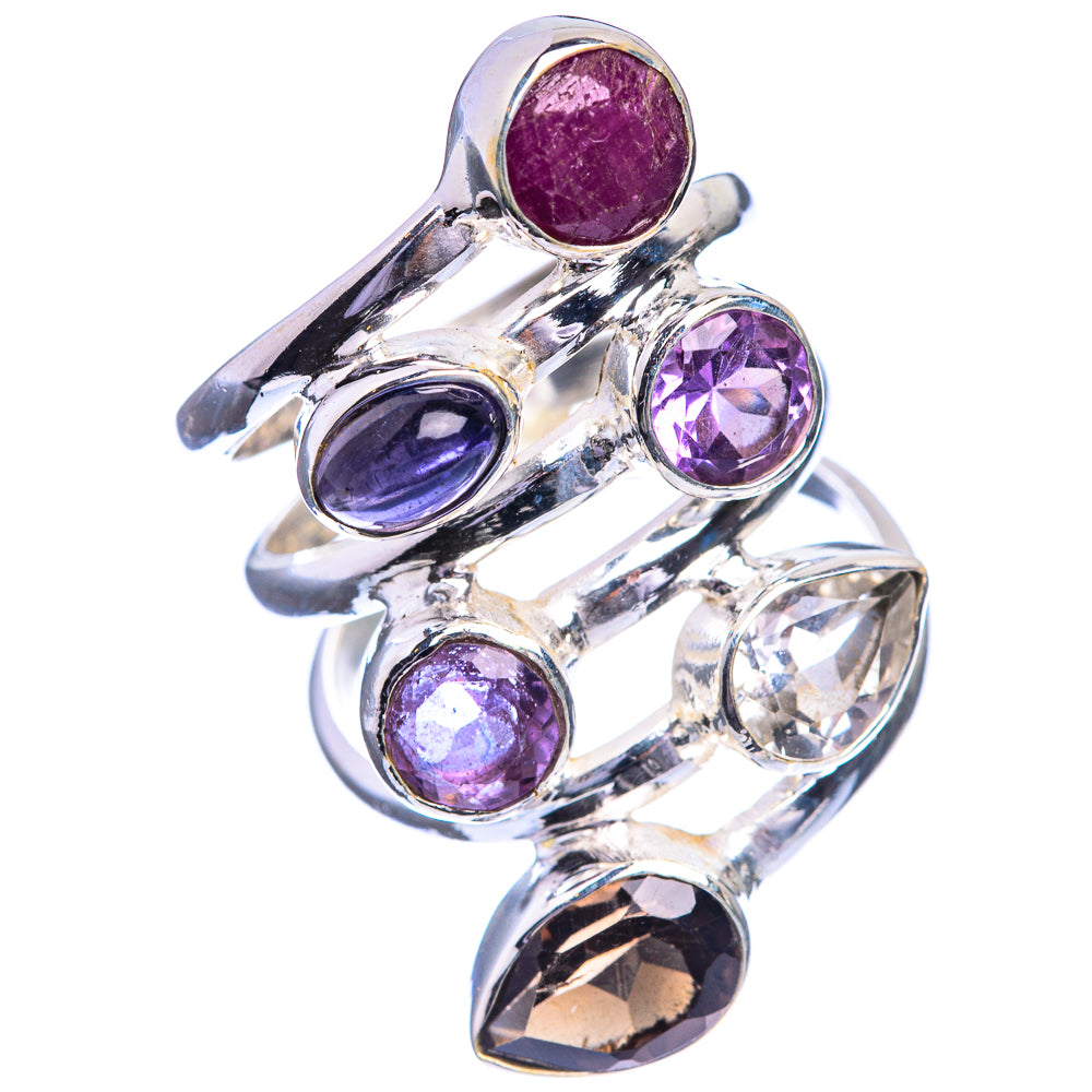 Large Ruby, Tanzanite, Amethyst, White Quartz, Smoky Quartz Ring Size 5.5 (925 Sterling Silver) R143220