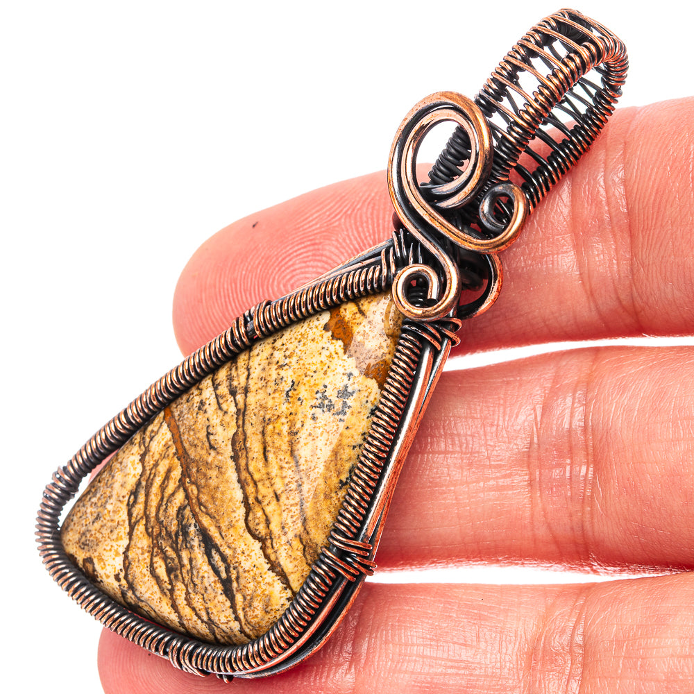 Picture Jasper Wire Wrap Pendant 2 1/2" (Oxidized Copper)