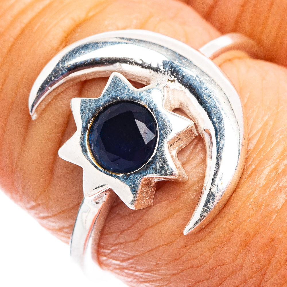 Blue Quartz Sun Moon Dainty Ring Size 8 (.925 Sterling Silver)