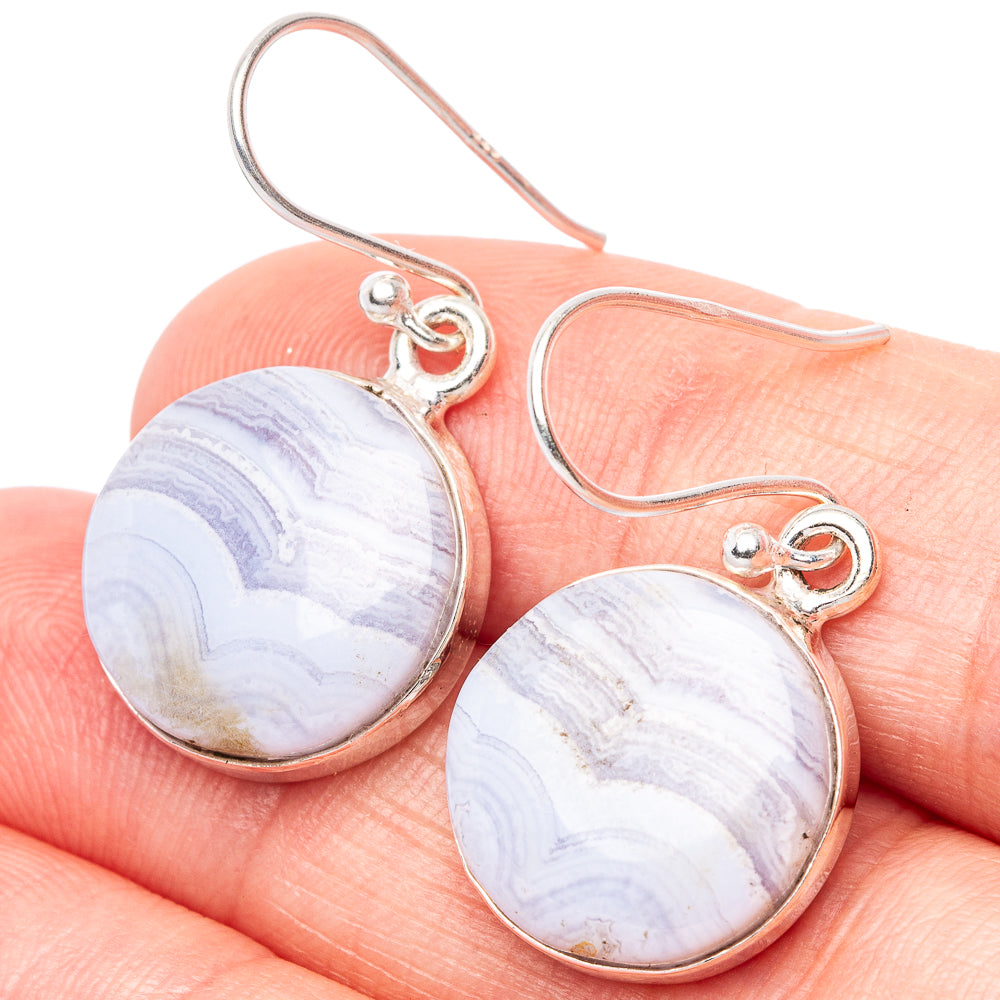 Blue Lace Agate Earrings 1 1/4" (925 Sterling Silver) E1681