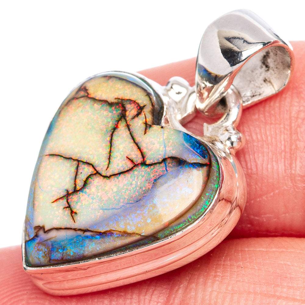 Rare Sterling Opal Heart Pendant 1 1/8" (925 Sterling Silver) P42109