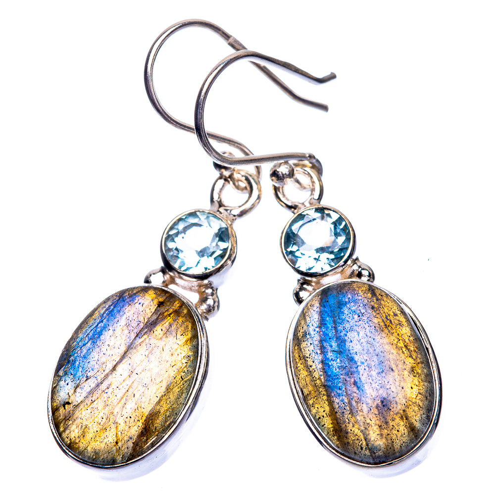 Labradorite, Blue Topaz Earrings 1 1/2" (925 Sterling Silver) E432479