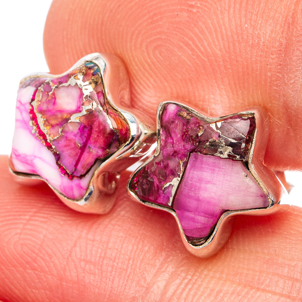 Pink Dahlia Mohave Turquoise Star Earrings 3/8" (.925 Sterling Silver)