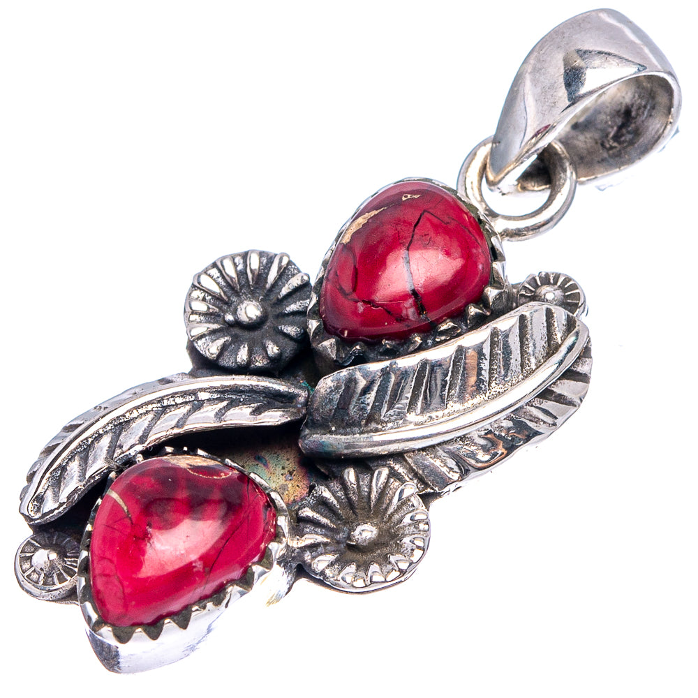 Native Style Red Dahlia Mohave Turquoise Pendant 1 1/2" (.925 Sterling Silver)