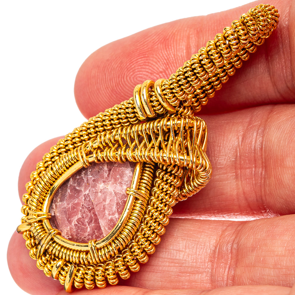 Rhodochrosite Wire Wrap Pendant 2 1/4" (Gold Plated)