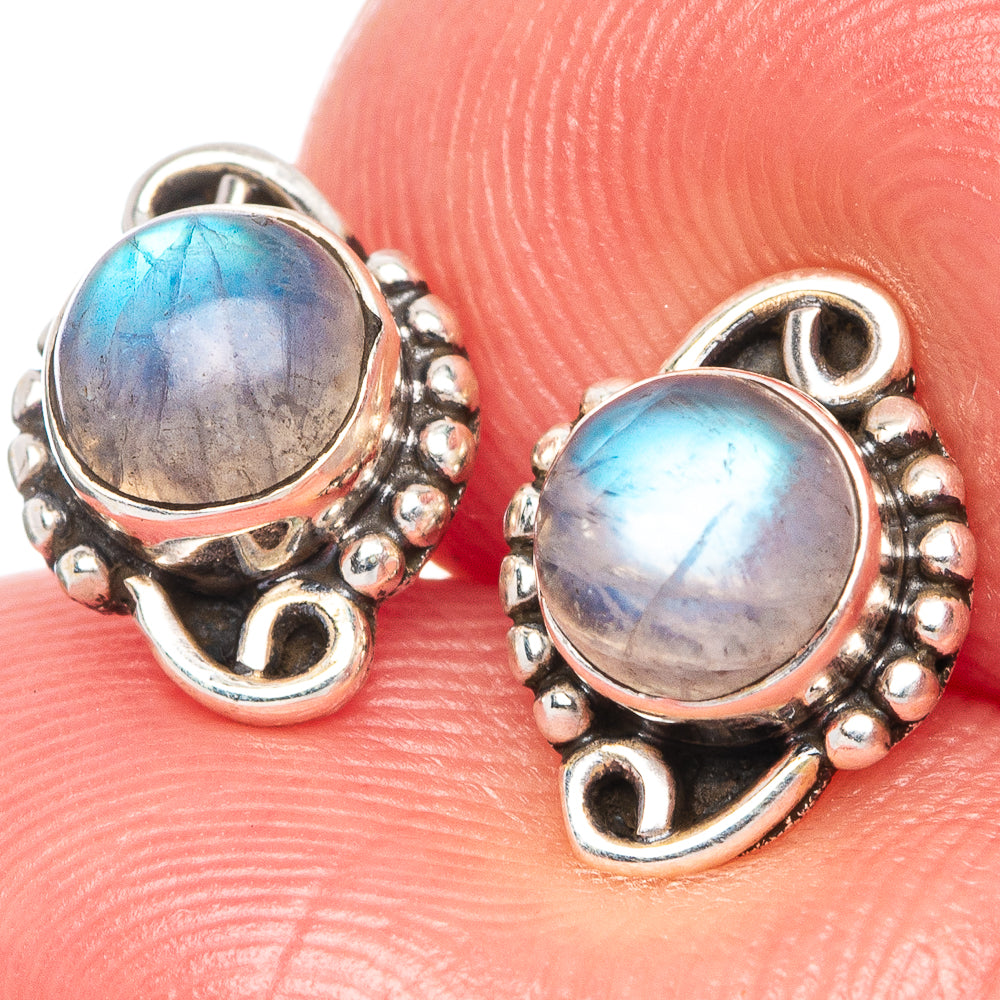 Rainbow Moonstone Dainty Earrings 3/8" (925 Sterling Silver) E2001