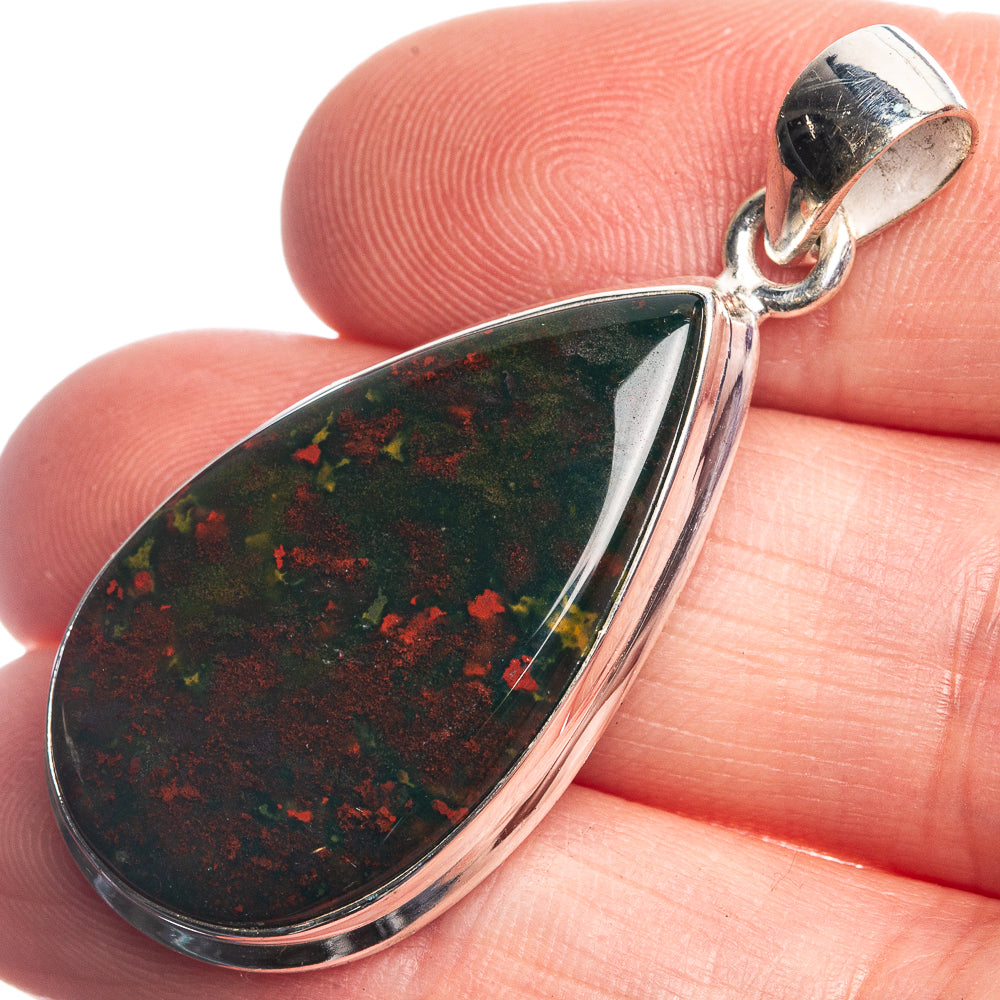 Bloodstone 925 Sterling Silver Pendant 1 5/8"